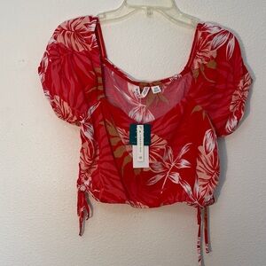 Roxy Women’s  Red and White Floral Blouse size XL